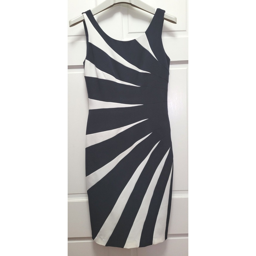 Adrianna‎ Papell Women's Sleeveless Sunburst Sheath Dress - Navy Blue - Sz 6